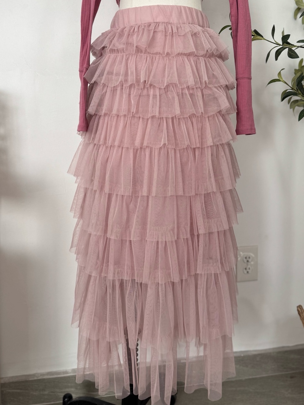 Cupcakes and Cashmere Pink Tiered Tulle Maxi Skirt XS Romantic Cottagecore